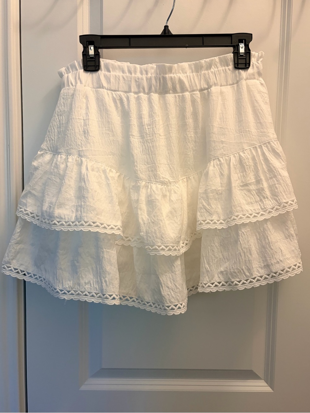 Lomon White Tiered Mini Skirt NWT Medium Cotton Boho Cottagecore Elastic Waist - Picture 2 of 8